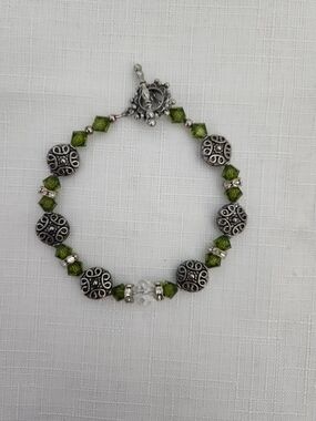 Olive Crystal & Silver Accent Toggle Bracelet